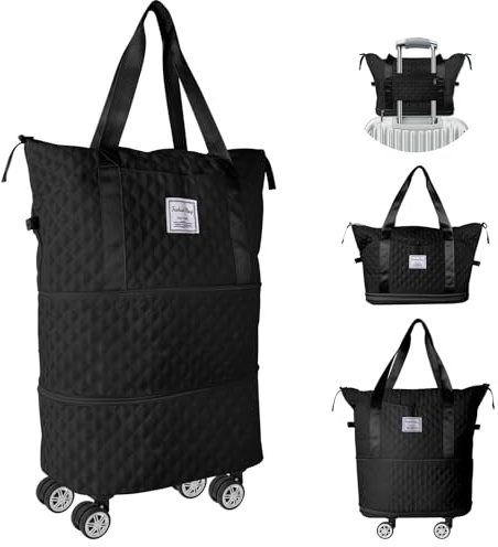 Travel Duffle Bag with Removable Wheels, Expandable Sports Gym Bag for Women Men, Dry Wet Holdall Luggage Weekend Overnight Bags for Swimming, Mum
