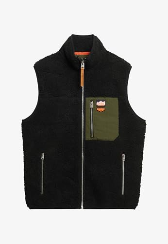 Superdry Herren Vintage Retro Borg Fleece-Weste Schwarz XL