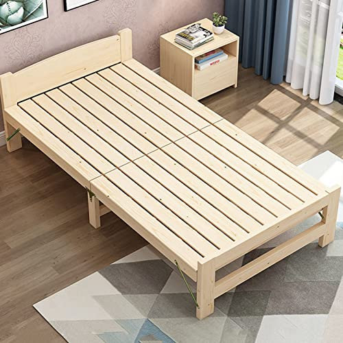 Holzlattenstütz-Klappbett mit Kopfteil, Stauraum unter dem Bett, Bettgestell für Ersatzschlafzimmer & Büro, Massivholz