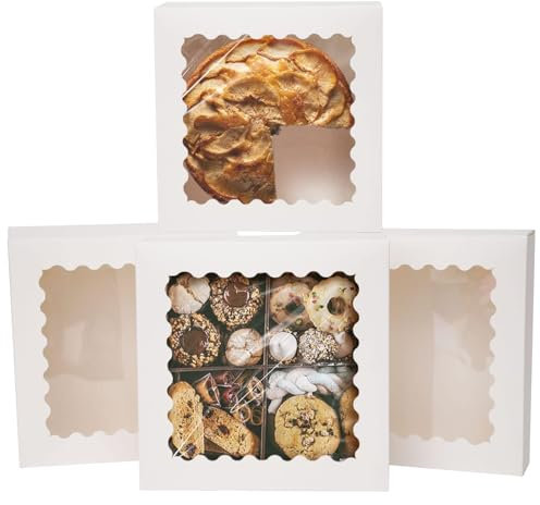 Gcardist Auto-pop Up Weiß Kuchenboxen mit Fenster 25.4x25.4x6.3cm 12 Stück Keks-Donut-Bäckerei-Box(10x10x2.5 inch)
