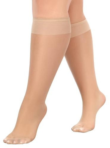 MANZI 10 Paar Nylon Kniestrümpfe Damen Große Größen Feinkniestrümpfe 15 Den | Durchsichtige Nylonstrümpfe Damen für Breite Wade Schwarz Hautfarben 36-42