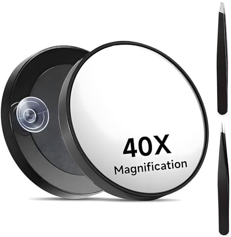 QITIXI:OU 40-fache Vergrößerung, Saugnäpfe, Reise Vergrößerungsspiegel, Pinzetten, Kompaktspiegel-Set, 3.5IN