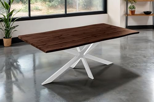 SAM Esstisch Josy | 200 x 100 cm | Holz Nussbaum-Optik | Spider-Gestell Metall weiß | 40 mm Tischplatte mit Baumkante | Tisch für Esszimmer & Küche