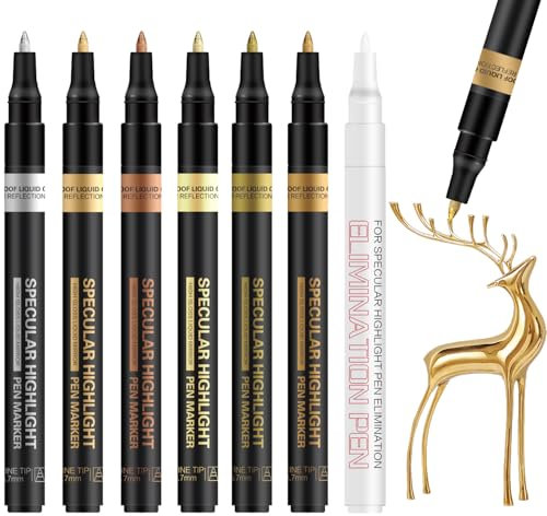 Alitastro Metallic Chrome Paint Pens, 7 Pack Liquid Chrome Markers Mirror Effect 6 Colors Permanent Liquid Chrome Pen & 1 Clean Pen for Model, Metal, Glass, Plastic Painting (0.7mm Extra Fine Tip)