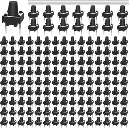 MKBKLLJY 150PCS 2 Pin Momentary Tactile Tact Push Button Switch 6 x 6 x 8mm Mini Micro Tact Switch ON/OFF Assortment Kit with Solder Wire for Panel PCB Breadboard Circuit Board Camera