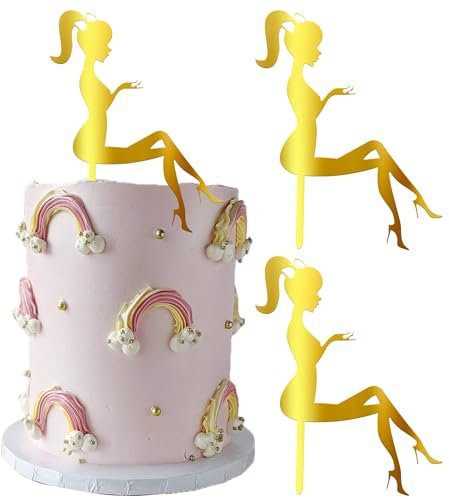 SYKYCTCY 1 Pack High Heel Girl Cake Topper Glitter Acrylic Heels Girls Bachelorette Cake Pick Cake Decorations for Girls Ladies Birthday Theme Wedding Party Supplies Gold