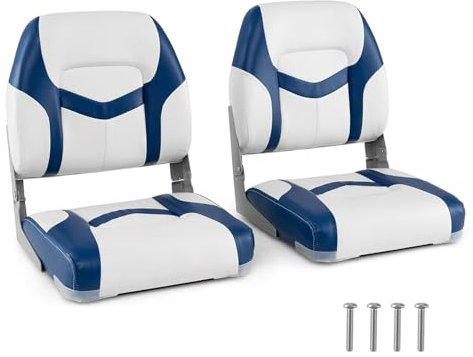HOMASIS 2er Set Bootssitz klappbar, gepolsterter Bootsstuhl mit 7CM dickem Sitz, wasserdichter Steuerstuhl mit Rückenlehne & Metallrahmen, Steuersitz für Boote, bis 150 kg belastbar (Weiß+Blau)