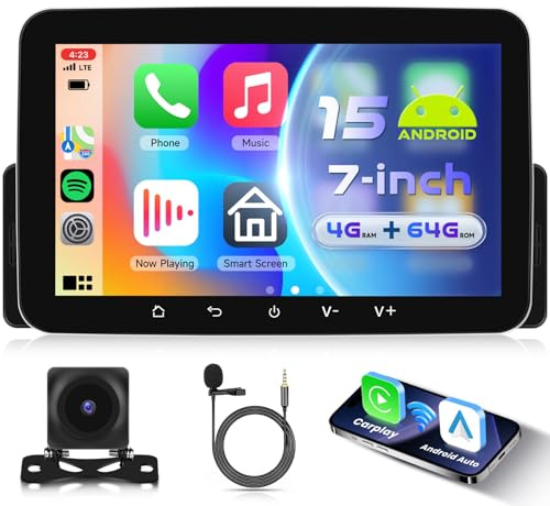 VECHTEL 4G+64G Android 15 Radio Coche Bluetooth con Carplay Android Auto Inalámbrico, Autoradio 1 DIN con Pantalla Táctil de 7 Pulgadas HD IPS Soporte Bluetooth 5.0 Radio FM RDS GPS Wi-Fi USB Cámara