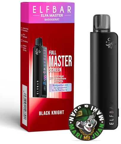 Elfa Master Pod System Basisgerät mit Pod kompatibel mit Elfa Pods Elfa Turbo und Lost Mary Tappo Pods ohne Liquid ohne Nikotin inkl Sticker von Mari und Juan (Black Knight)