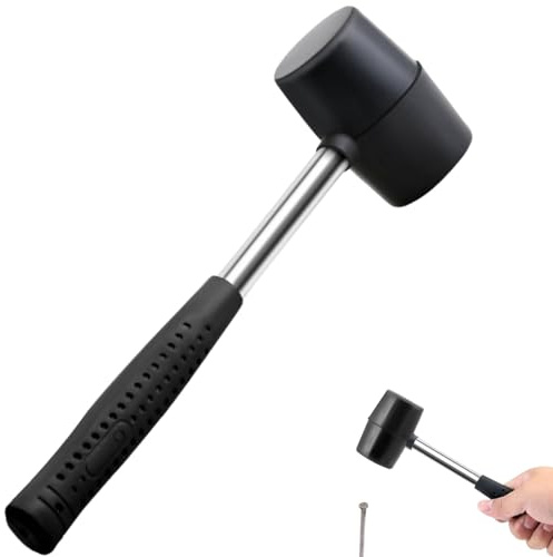 Gummihammer Schwarz, Allround-Gummihammer mit zwei Seiten, Campinghammer, mit Metallgriff, Stabiler und Rutschfester für Handwerk, Odenleger, Fliesen und Heimwerken