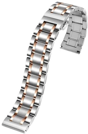 KTRSAVSSA Compatible With Tissot Rossini Longines Curved End Stainless Steel Bracelet Band Watch Strap(Silver rose gold,16mm)