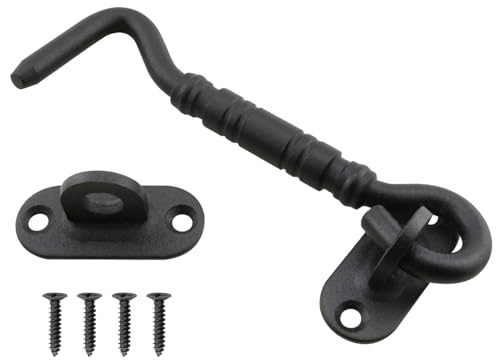 ZZLZX 1 Set Stainless Steel Hook Eye Latch Lock with 4 Screws Reinforced Window Latch 5.5x1.5x0.6x0.4 inches Storm Hook for Barn Sheds Cabin Windows Bathroom Sliding Doors Black