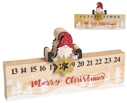 Adventskalender, verschiebbarer Zwergschmuck – Design mit 24 Zahlen, doppelseitig, aus Holz für Adventskalender, Countdown – für Partys und Feiern