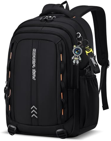 Amythe Schulrucksack Jungen Teenager - Wasserdichter Leichter 35L Schwarz | Großer Rucksack für Gymnasium mit 15,6 Zoll Laptopfach und Trolley-Gurt - Ideal für Schule und Reisen, Schulstart