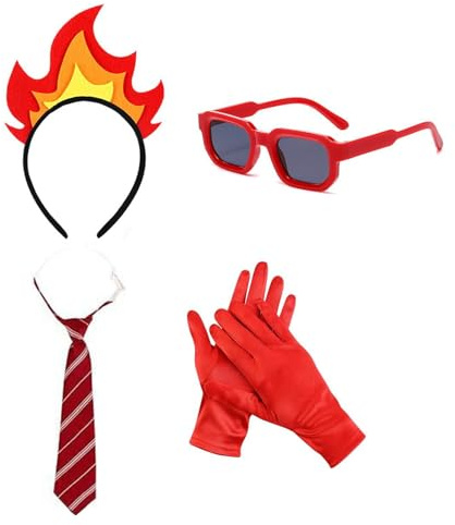yanwuwa Haarreif mit Flamme und Streifen, Krawatte, Handschuhe, Brille, Zubehör für Halloween, Cosplay, Party, Kostüm, Wut, Kostümzubehör, Set 2, One size