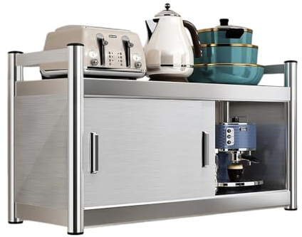 YYBHKHBY Armario Cocina Pared de Acero Inoxidable - Mueble Colgante con Puertas Correderas y Estante Superior - Almacenamiento Auxiliar para Hostelería y Hogar, 2 Niveles,Plata,L60×W35×H50cm
