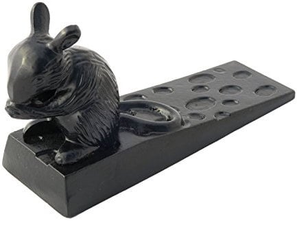 Castelion® Cute Black Cast Iron Mouse and Cheese Door Wedge