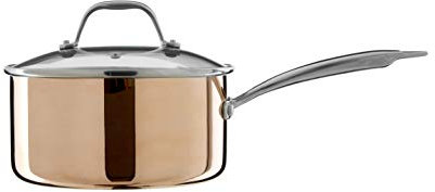 Premier Housewares Minerva Saucepan, Copper Cooking Pot for Kitchen, Glass, Stainless Steel, 39cm