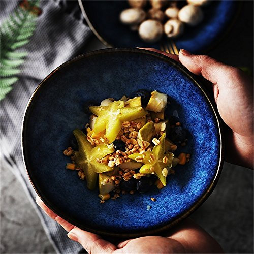 Grande salade de fruits Pâtes Bol Soupe Ramen Nouilles Bol à céréales Mélange Bol de service Vaisselle en céramique Creative Four Four à micro-ondes Safe Cat's Eye Bleu (Taille : 7.2 icnhes)
