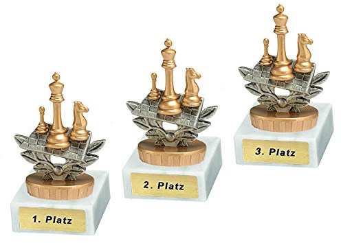 RaRu 3 Schach-Pokale mit Wunschgravur und Resin-Klebefigur