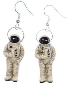 Miniblings Astronaut Ohrringe All Weltraum Raumfahrt Keramik 30mm - Handmade Modeschmuck I Ohrhänger Ohrschmuck versilbert