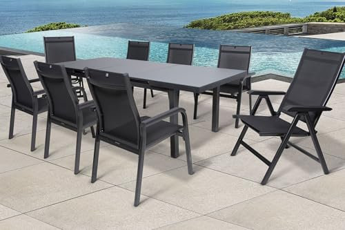 Kettler BasicPlus Sitzgruppe, anthrazit, Alu/Textilene, Tisch 180/240x100cm, 6 Stapel-, 2 Multipositionssessel