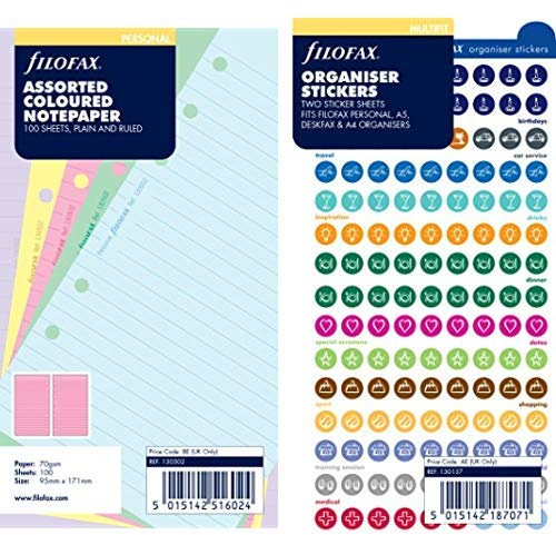 Filofax 130502 Notizpapier, liniert und blanko, bunt & Filofax 130137 Organiser Stickers