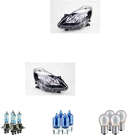 EISENFELS Bundle Set 70798454 Scheinwerfer rechts & links + Leuchtmittel H7 NIGHT BREAKER + W5W Cool Blue Intense + PY21W Diadem Chrome kompatibel mit Clio III BR0/1 CR0/1