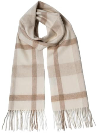 MayTree Kaschmir-Schal für Damen und Herren - Weicher Wollschal aus 100% Kaschmir, kariert, 180 x 30 cm - Luxuriöser Winter-Schal - Tartan Hellbraun Weiss