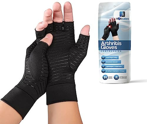 Hotcakes Copper Compression Gloves Therapy - Copper Infused Arthritis Gloves For Women And Men Offer Hand Support For Carpal Tunnel, Raynauds and Provide Arthritis Pain Relief For Hand (L)