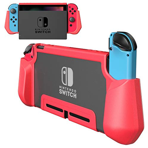 PZOZ Dockable Case for Nintendo Switch 2017(Not for Lite),TPU Grip Protective Skin Cover Compatible with Joy-Con Controllers Anti-fall Accessories (Red)