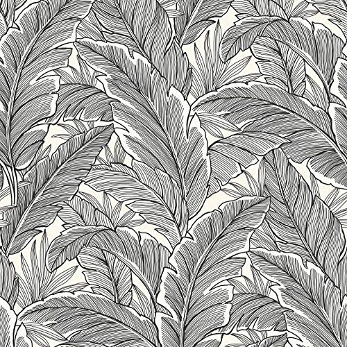 Tropical Palm Leaf Wallpaper Glitter Textured Vinyl White Black