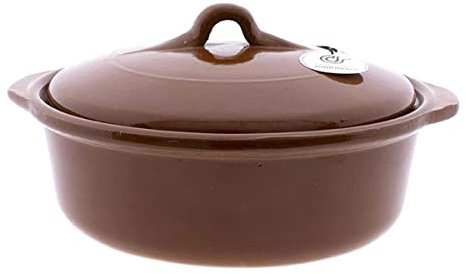 CERÁMICA RAMBLEÑA | Cazuela barro refractario con tapadera | Cazuela fuego directo | Cazuela cerámica tradicional | Cazuela para horno | Cazuela con tapadera 26.5x24.5x14 cm | 1.8 litros