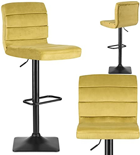 SOFOTEL Castel Barhocker 260403, Rückenlehne, Fußstütze, Gelb, gesteppter Sitz, Öko-Leder, bis zu 114cm, Gasdruckfeder, Komfortabel