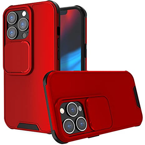 LIUKM Cover per iPhone 13 PRO Max 6,7 Custodia, Scorrevole Protezione Fotocamera Ultra Sottile Leggero Hard PC Back Cover e TPU Bumper Protettiva Case [Antiurto Antiscivolo AntiGraffio] - Rosso