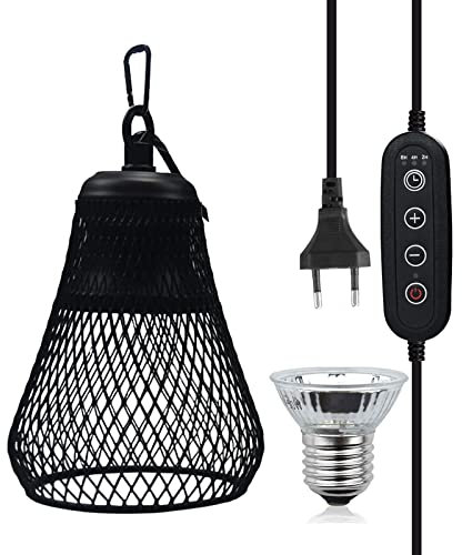 QIODAZOO Schildkröte Wärmespotlampe, Reptilien Wärmelampe mit haken E27 Lampen 50W Kontrollierbare Zeit Steuerbare Helligkeit