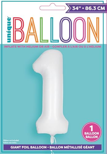 Giant Foil Number 1 Balloon - 86 cm - Matte White