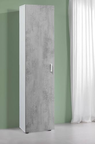 Dmora Armadio Multiuso 1 Anta Reno, Mobile ausiliario 3 Ripiani, Guardaroba Moderno, Mobile Alto a Colonna, 41x37h182 cm, Cemento e Bianco