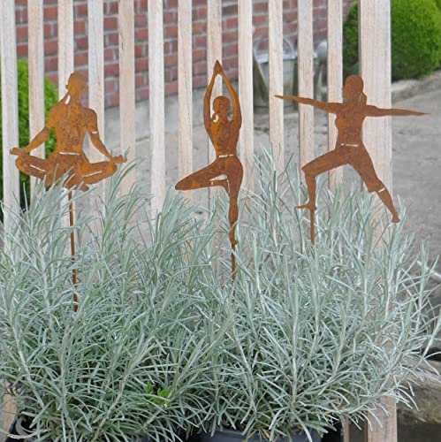 Storm's Gartenzaubereien Yoga Beetstecker 3er Set, Yoga Figuren Dekoration - Gartenstecker 3er Set 30cm in Rostoptik für Balkon oder Terrasse