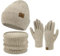 ZASFOU Damen Winter Beanie Mütze Schal Touchscreen Handschuhe Set Warme Wintermütze Loop Schal Schlauchschal Winterhandschuhe Weihnachten Geschenk für Frauen,Helles Khaki