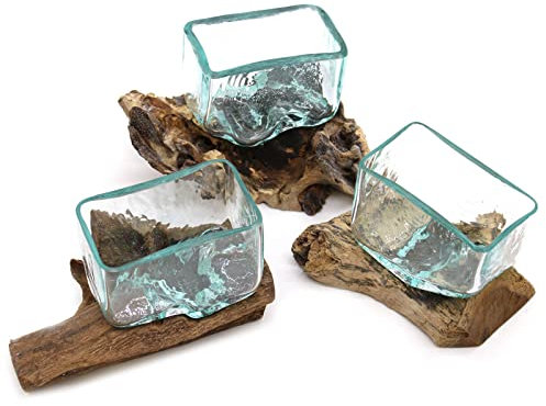 Molten Glass Tank on Wood with Stand - Small Bowl