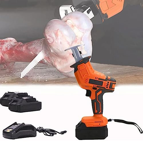 Scie à Os de Boucher électrique, Scie de Boucher Professionnel pour Couper Viande Congelée et Os, Couteau Electrique Scie Viande, pour Couper Viande Congelée, Os, Métal, Bois,2battery+1sawtooth