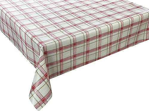 Wachstuch Tischdecke abwaschbar Gartentischdecke, Viele Größen und Designs, wasserabweisend (Kariert Rot Ecru- A-257-8, 140 cm RUND)