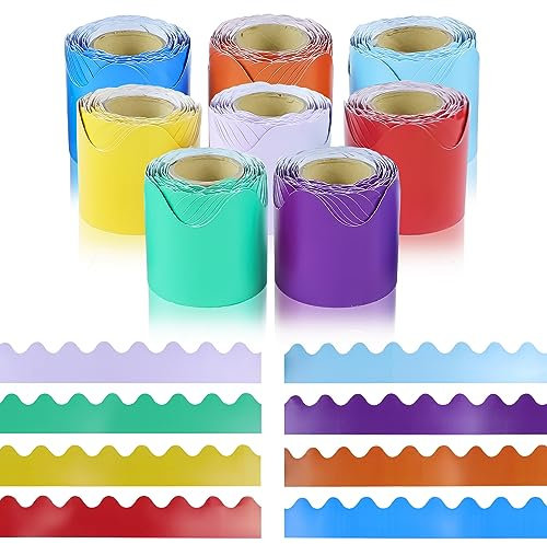 8 Rollen gewellte Bordürenrollen, 70 m, bunte Klassenzimmer-Bordüren, Pinnwand-Bordüre, Pinnwand-Papierrolle, gewellte Klassenzimmer-Bordüren für Klassenzimmer, Zuhause, Party-Dekoration