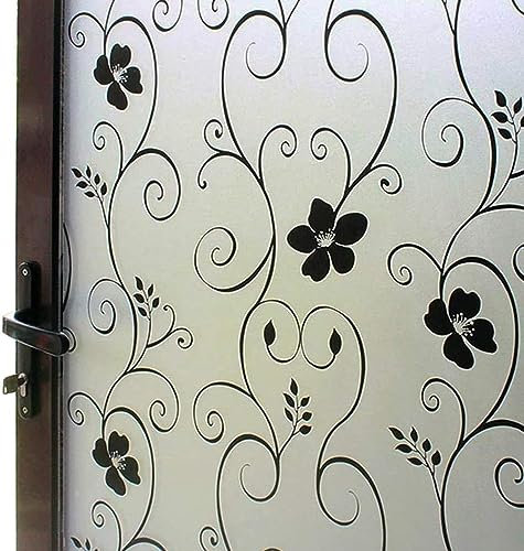 DUOFIRE Vinilos para Cristales, Patrón de Flores Vinilo Ventana Privacidad, Opaco Esmerilada Decorativa Electrostaticos Anti-UV Vinilo Adhesivo Cristal para Hogar, Oficina (Negro, 44.3cm X 200cm)