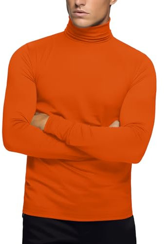 Zengjo Mens Polo Neck Thermal Top Long Sleeve Base Layer (Orange,XL)