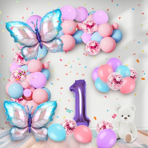 1 Jahre Set - Zahl Folienballon, Luftballon Schmetterling Lila 30 Stück 12 Zoll Pastell Lila Rosa Luftballon Zahlen-Ballon Zahl 1 Luftballon Für Dame Mädchen Geburtstags Festival Dekoration