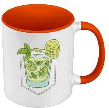 Tasse in Premium-Qualität, Orange – Tasche Überraschung Mojito Cocktail Urlaub Aperitif Zeichnen – Tasse mit Henkel und farbigem Innenfutter