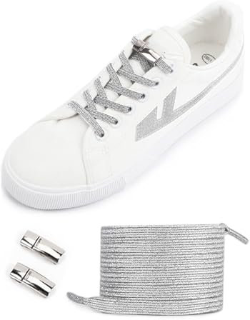 CERLUNA Premium elastische Schnürsenkel ohne Binden. Sicherer Halt dank Schnürsenkel-Schnellverschluss. 6mm breite Gummi Schuhbänder ohne Binden in Premium-Qualität, 1 Paar, glitzer silber