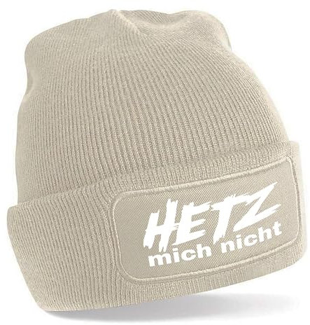 Herzbotschaft Beanie Strickmütze mit Spruch | Hetz Mich Nicht | Creme | Unisex SoftTouch angenehm weiche und warme Wintermütze | OneSize Einheitsgröße für Erwachsene